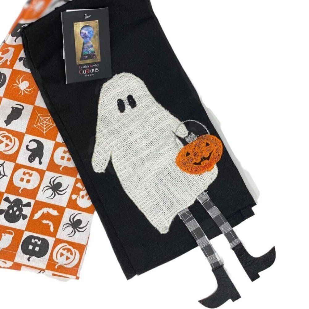 Cynthia Rowley Curious Halloween Kitchen 2 Tea Hand‎ Towels Ghost Pumpkin Trick
